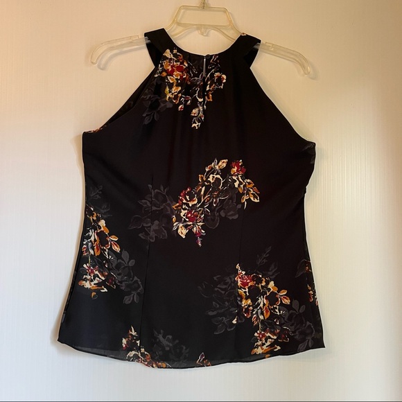 Sheer Sleeveless Floral Halter Blouse Black Multi Medium - Picture 2 of 5